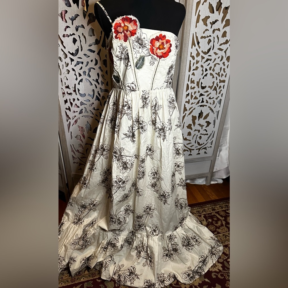 Anthropologie Floral Maxi Dress - Cream and Red - Picture 6 of 11